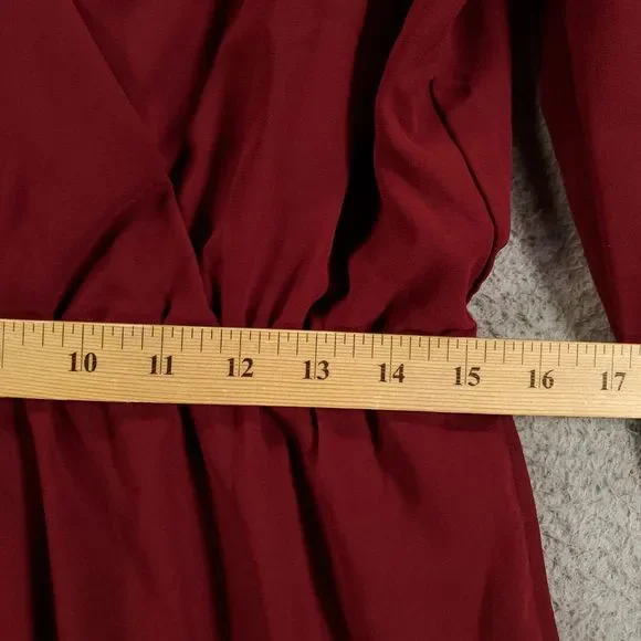 Lulus Romper Womens XL Burgundy Snap Front Sheer Lined Elastic Waist Sleeve - Picture 8 of 15
